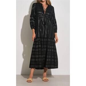 Elan Costas Kaftan Midi Dress Women's L Black Metallic Whimsygoth Boho Ethereal